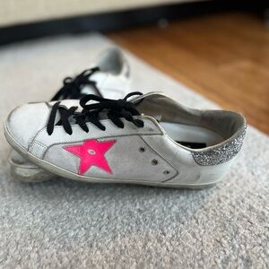 Golden Goose Superstar, pink star with silver glitter, size 40